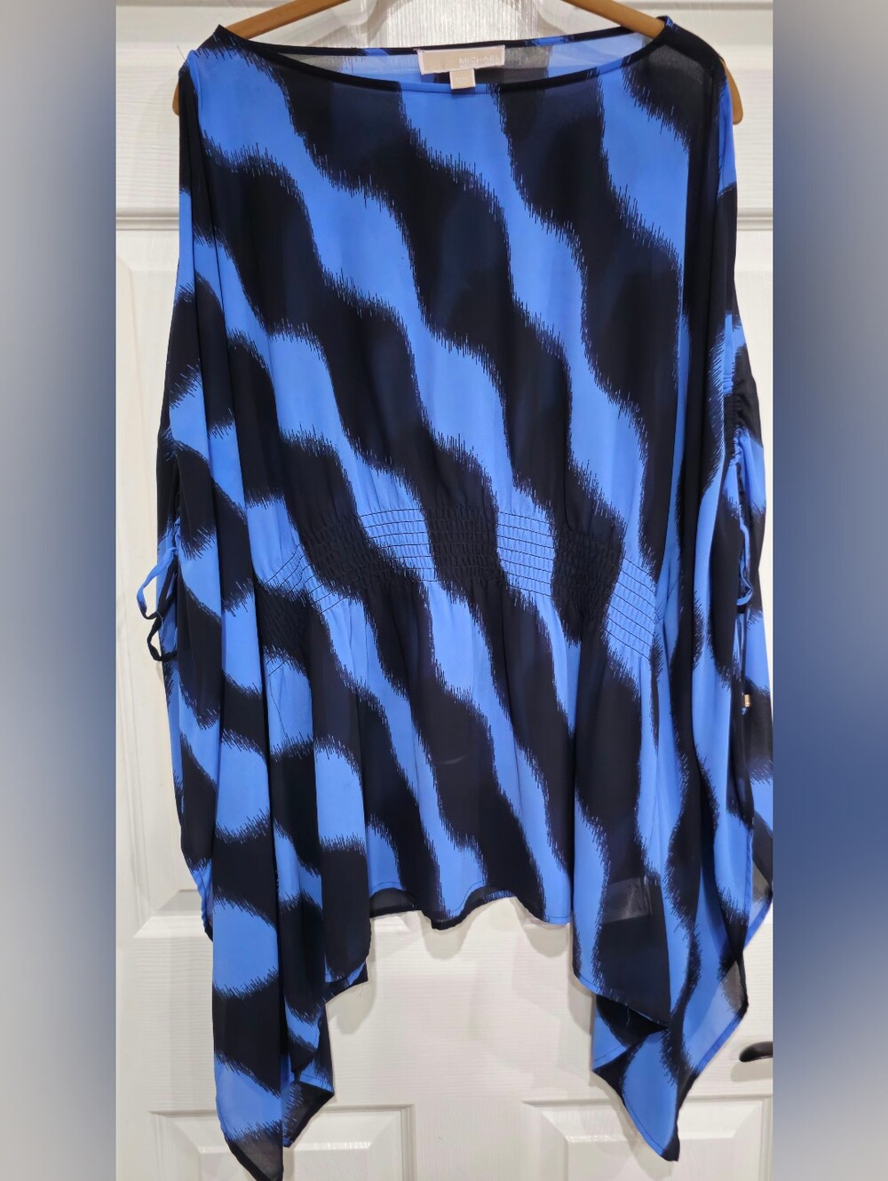Michael Kors Blue and Black Wave-Print Tunic Top